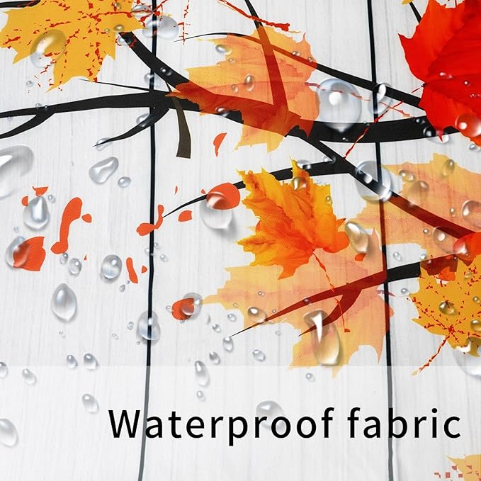 Metawu Fall Shower Curtain Autumn Farmhouse Shower Curtain Fallen Leaves Pumpkin Waterproof Shower Curtain Sets Washable Shower Curtain 72"×72" with 12 Hooks Bathtubs Bathroom Accessories