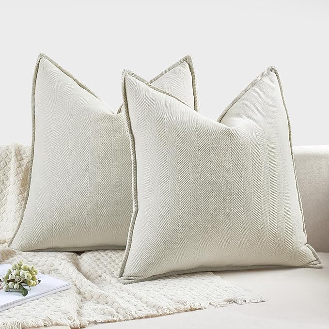 MIULEE Pack of 2 Christmas Cream White Decorative Pillow Covers 22x22 Inch Soft Chenille Luxurious Couch Throw Pillows Boho Cushion Covers Euro Shams with Elegant Design for Sofa Bed Home Decor