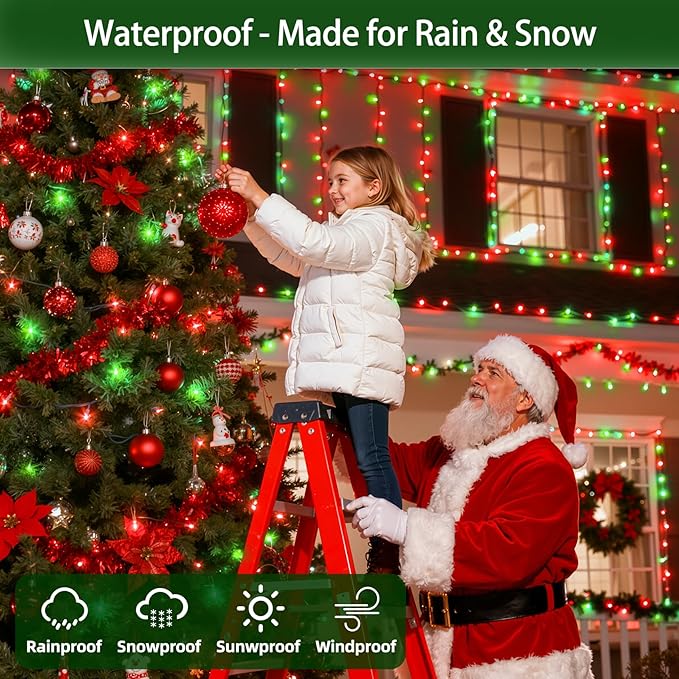750 LED 240FT Christmas Lights Outdoor,12 Lighting Modes Christmas String Lights with Timer, Dimmable Red & Green LED StringLights Waterproof for Yard Tree Wedding Party Holiday Red & Green