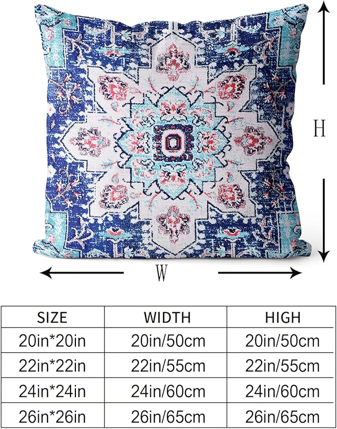 Snycler Ethnic Pattern Blue Boho Pillow Cover 26x26 Inch Set of 2 Southwest Farmhouse Double Sided Pillow Cover Home Decor Cotton Throw Soft Pillow Case Cushion Cover for Sofa Couch