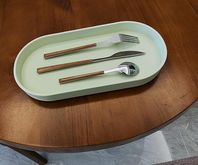 Green Small Tray (11.8 inch), Oval Tray for Kitchen Counter, Bathtub Bathroom Vanity Items, Countertop Organizer, Coffee Accessory, Bar, Serving Seasoning, Salt and Pepper, Soap, Perfume.