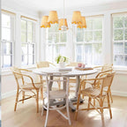 28" Rattan Chandelier, Large Modern Pendant Light Fixtures with Flower Shades White Finish for Dining Room, Kitchen Island, Foyer, Living Room 5-Light