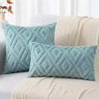 decorUhome Couch Throw Pillow Covers 22x22 Set of 2, Decorative Soft Plush Faux Wool Neutral Accent Pillow Covers for Bed Sofa Living Room, Light Teal