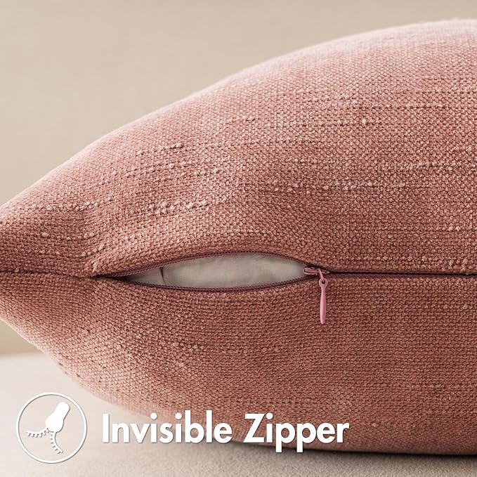 MIULEE Pack of 2 Decorative Throw Pillow Covers Soft Chenille Throw Pillows Solid Textured Cushion Covers for Spring Valentine's Day Couch Sofa Bedroom Living Room 20x20 Inch, Blush Pink
