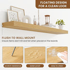 fuqing Floating Shelves for Wall, Wall Mounted Wood Floating Shelf with Invisible Brackets for Living Room, Bathroom, Bedroom, Kitchen Storage and Decor, 48 Inch Set of 2, Oak
