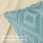 Pallene Light Teal Throw Pillow Covers 16x16 Set of 2, Soft Plush Faux Fur Decorative Couch Pillow Covers for Sofa Bed Living Room Pillow Cases with 3D Diamond Pattern