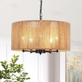 5 Lights Boho Chandelier for Dining Room,19" Hand-Woven Pendant Light Fixture Hanging Rattan Chandelier for Living Room Kitchen Entryway Hallway Foyer, Height Adjustment