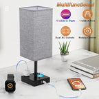 Gray Fully Dimmable Nightstand Lamps Set of 2 - Table Bedside Lamp with USB C+A Charging Ports & 2 AC Outlets, Square Lamp Sets Linen Fabric Shade for Bedroom Living Room(Bulb Included)