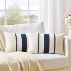 Fancy Homi Set of 1 Navy Blue Lumbar Decorative Throw Pillow Covers 12x20 Inch for Couch Bed Sofa Living Room, Soft Cotton blend Woven Textured Cushion Case