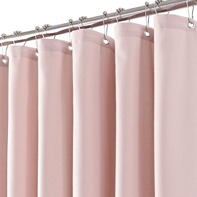 Pink Linen Shower Curtain Set with 12 Plastic Hooks, Heavy Duty Fabric Shower Curtain for Bathroom, Luxury Hotel Spa Quality Weighted Water Repellent Bath Curtain, Machine Washable, 72x72 Blush Pink