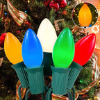 Couah 25Ft C9 Vintage Christmas LED String Lights with 27 Multicolor LED Bulbs, Hanging String Lights for Indoor Outdoor Roofline Party Wedding Christmas Decorations (Green Wire)