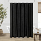 Extra Long Black Linen 84 Inch Shower Curtain Neutral Modern Bath Curtain Set 84 Inch Long with Hooks XLong Tall Farmhouse Boho Modern Drapes for Bathroom Black 72x84