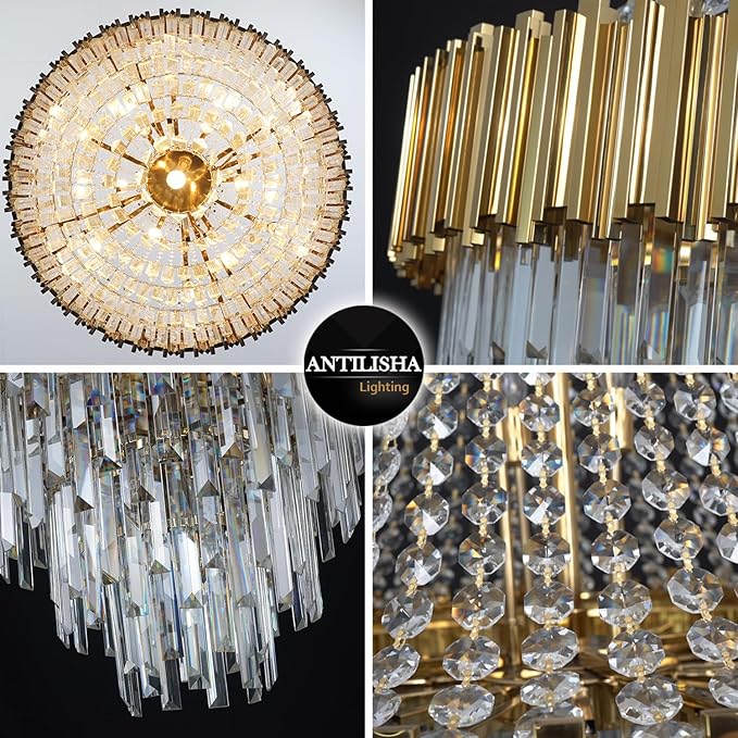 Crystal Chandeliers Modern Chandelier High Ceiling Foyer Entryway 21 Lights Gold Luxury Pendant Hanging Light Fixture for Living Room Entry Way Extra Large Tiered 36'' D x 54'' H
