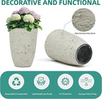 19.5" H Resin Tall Outdoor Planters, Set of 2 Country White Large Flower Pots with Handmade Birch Bark Texture, Heavy-Duty and Weather-Resistant for Year Round Indoor/Outdoor Space