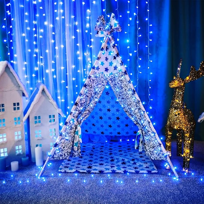 262FT 800 LED Blue Christmas Lights, 8 Modes Clear Wire Blue String Lights Outdoor Indoor for Christmas Bedroom Tree Decorations