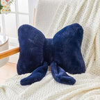 Navy Bow Pillow, Soft Bow Decorative Pillows with Faux Rabbit Fur, Cute 12" Bow Throw Pillows, Aesthetic Home Decor Bow Shaped Plush Pillow for Bedroom Sofa Couch