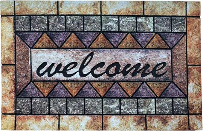 Door Mat Welcome Mat, Heavy Duty Door Mat 23.6 x 35.4 Inch Front Rug Doormat for Outdoor Entrance Home Non-Slip Rubber Rug for Front Door, Outside, Entryway, Patio (Brown Welcome)