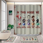 Halloween Horror Bathroom Decor Set with Creepy Cartoon Shower Curtain and Mats, 4-Piece Scary Bathroom Sets, Waterproof Curtain with Hooks, Non-Slip Rug Set for Spooky Decor