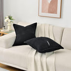 HAUSSY Black Large Decorative Throw Pillow Covers 26x26 Inch Set of 2,Soft Solid Corduroy Striped Cushion Case,Square Euro Pillow Shams,Winter Home Decorations for Couch,Bed