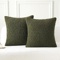 FUTEI Olive Green Throw Pillow Covers 16x16 Inch Set of 2,Furry Faux Fur Teddy Boucle Textured Cushion Covers,Soft Fluffy Decorative Pillow Case,Home Decor for Couch Bed Living Room Office Car
