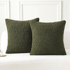 FUTEI Olive Green Throw Pillow Covers 16x16 Inch Set of 2,Furry Faux Fur Teddy Boucle Textured Cushion Covers,Soft Fluffy Decorative Pillow Case,Home Decor for Couch Bed Living Room Office Car