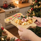 TJ POP Christmas Bell-Shaped Bamboo Serving Platter, Holiday Decorative Jingle Bell Candy Snack Tray, 10” x 9” Natural Wood Serving Tray Cute Charcuterie Board for Cheese, Cookies & Festive Displays