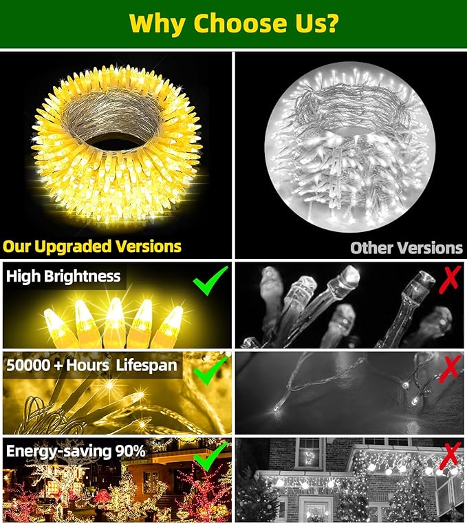300LED Chrstmas Lights, 75ft Indoor Outdoor Christmas String Lights with 12 Modes, Warm White Christmas Tree Lights with Timer Dimmable Connectable for Fence Garden Wedding Party Decor WarmWhite