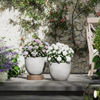 DTY Signature Mount Belford Lightweight and Durable Modern Fiberstone Egg Shaped Planter for Indoor Outdoor Drainage Hole & Rubber Plug Weather Resistant, 12" H x 15" Dia, 12.8" Opening - Medium, Gray