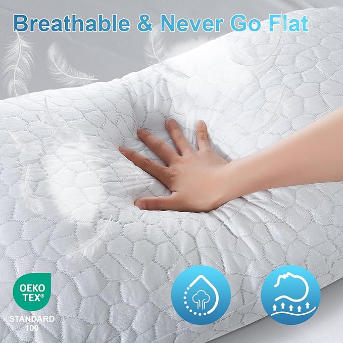 QUTOOL Cooling Pillows for Sleeping 2 Pack, Shredded Memory Foam Bed Pillows Queen Size Set of 2, Cool Pillow for Hot Sleepers Adjustable Firm Pillow for Side, Back and Stomach Sleepers Supportive