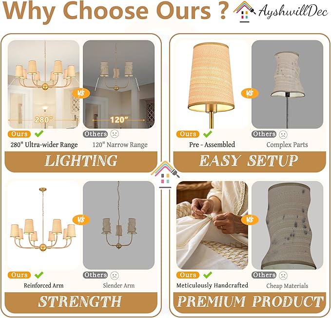 39" Gold Boho Rattan Chandelier for Living Room 8-Light Large Coastal Boho Pendant Light Fixture Bedroom Adjustable Rustic Farmhouse Chandeliers for Dining Room Kitchen Island Foyer