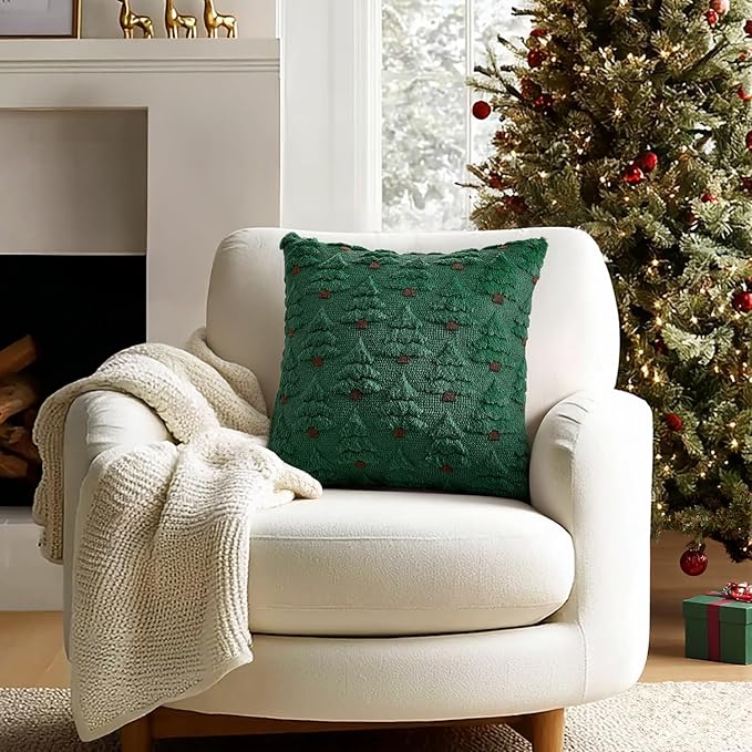 MIULEE Christmas Tree Decorative Pillow Covers Faux Fur Wool Throw Pillows Soft Plush Cushion Covers Set of 2 Xmas Home Decor Winter Holiday for Sofa Couch Livingroom Bed 18x18 Inch Dark Green