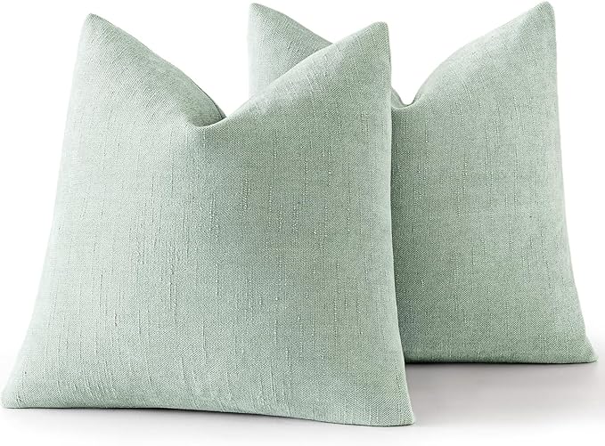 MIULEE Pack of 2 Decorative Throw Pillow Covers Soft Chenille Throw Pillows Solid Textured Cushion Covers for Spring Couch Sofa Bedroom Living Room 18x18 Inch, Light Green