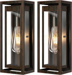 15" Large Outdoor Light Fixture Wall Mount, 2 Pack Distressed Brown Outdoor Sconce Lights, Modern Waterproof Exterior Porch Lights with Clear Glass Shade for Front Door, Garage