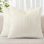 Simmore Decorative Fall Throw Pillow Covers 16x16 Set of 2, Soft Natural Plush Flannel Double-Sided Fluffy Couch Pillow Covers for Sofa Living Room, Cream White
