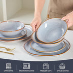 Bestone 12 Pieces Round Kitchen Dinnerware Sets，Plates and Bowls Sets,Dishes, Plates, Bowls, Dish Set, Chip Resistant Ceramic Dinnerware Set, Dishwasher/Microwave Safe,Service for 4,Reactive Blue
