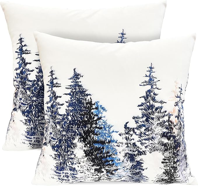 Decorative Throw Pillow Covers Set of 2 Cedar Forest Pillow Covers 20x20 inch Super Soft Short Plush Square Throw Pillows,Farmhouse Outdoor Pillow Covers for Couch Sofa Bed Living Room