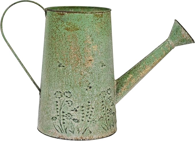 Vintage Metal Watering Can with Handle Rustic Farmhouse Watering Can Flower Pot Distressed Decorative Planter Retro Gardening Flower Bucket for Home Indoor Outdoor Garden Balcony Courtyard(Green#2)