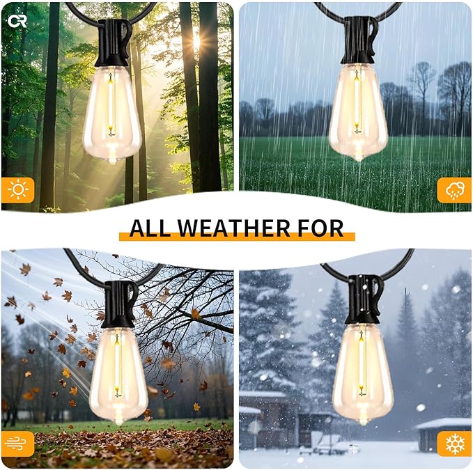 Solar String Lights Outdoor Waterproof, 50FT Solar Powered Outdoor Lights with Remote, 26 Shatterproof with Edison Bulbs, LED String SolarLights for Garden, Backyard, Parties