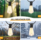 Solar String Lights Outdoor Waterproof, 50FT Solar Powered Outdoor Lights with Remote, 26 Shatterproof with Edison Bulbs, LED String SolarLights for Garden, Backyard, Parties