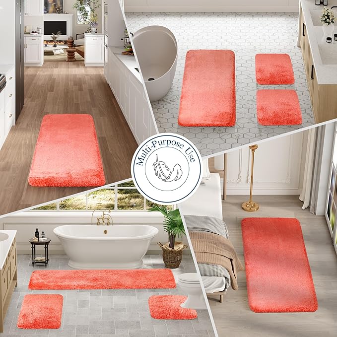 Walensee Large Bathroom Rug (24 x 40, Iiving Coral) Extra Soft and Absorbent Shaggy Mat Machine Washable Microfiber Bath Mat, Non Slip Bath Mat, Luxury Bathroom Floor Mats