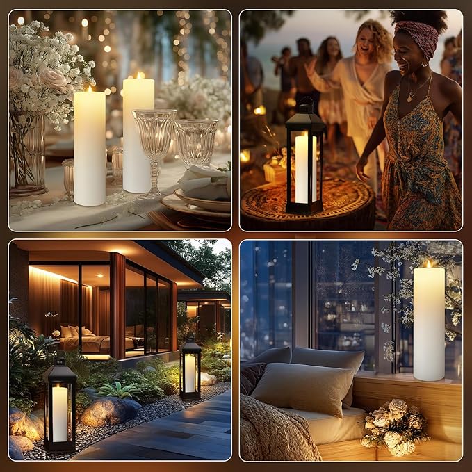 12" x 4" Large Outdoor Candles, Waterproof Flickering LED Flameless Candles with Timer, Battery Operated Candles with Remote Control Realistic Fake Pillar for Patio Porch Lanterns, White 2 Pack