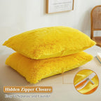 XeGe Faux Fur Throw Pillow Covers, Luxury Fluffy Plush Pillow Shams, Shaggy Decorative Pillow Cushion Cover for Sofa Bed Couch with Zipper Closure, Pack of 2 (18''x18'', Yellow)