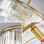 Gold Modern Crystal Chandelier, 5-Tier Round Flush Mount Ceiling Light Fixtures Height Adjustable Pendant Lighting for Dining Room Living Room Bedroom Kitchen Hotel Foyer