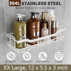 OMAIRA 3-Pack Shower Caddy with Soap Holder, Adhesive Rustproof No-drill Strudy Loading Inside Shower Organizer Shelves Rack Storage Bathroom Organization for Smooth Wall Glass Tile, White (X-Large)