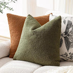 Foindtower Pack of 2, Curly Faux Fur Decorative Throw Pillow Covers Soft Neutral Plush Cushion Case with Zipper Cozy Modern Pillowcase for Home Living Room Couch Bed Sofa 20 x 20 Inch, Moss Green
