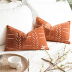 BlissBlush Fall Brick Red Decorative Lumbar Throw Pillow Covers 12X20, Set of 2, Rust Boho Farmhouse Cushion Cover, Soft Accent Pillowcase for Couch Sofa Bed Living Room Home Décor