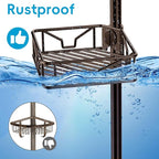 Skycarper 5 Tier Adjustable Corner Shower Caddy Organizer with Hooks,Rustproof Tension Pole 62-116 Inch,Bronze