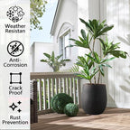 Wallowa 13.3" Dia x 15.3" H Concrete Planter, Outdoor Planter, Black with Gold Rim, Flower Pot with Drainage Hole and Silicone Plug, Plant Container for Garden, Patio, Home, Office, 1 Pack