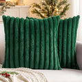 MIULEE Faux Fur Christmas Decorative Throw Pillow Covers 20x20 Inch Set of 2, Modern Spring Home Decor Soft Plush Couch Pillows Cozy Fluffy Cushion Covers for Sofa Bed Dark Green