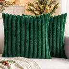 MIULEE Faux Fur Christmas Decorative Throw Pillow Covers 20x20 Inch Set of 2, Modern Spring Home Decor Soft Plush Couch Pillows Cozy Fluffy Cushion Covers for Sofa Bed Dark Green